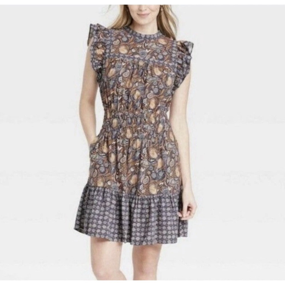 Universal Thread Prairie Dress XS Cottagecore Flutter Sleeve Tiered Linen Cotton